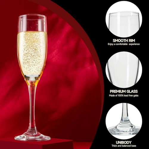 Champagne Glasses,Set of 4,Classic Shape,Hand Blown Elegant Unique Gift for Long stem Sparkling,Wine glasses for Wedding,Birthday Mother’s Day-Ideal for Wine Tasting,Daily Use-6.5 oz,Clear - size: Champagne Glasses