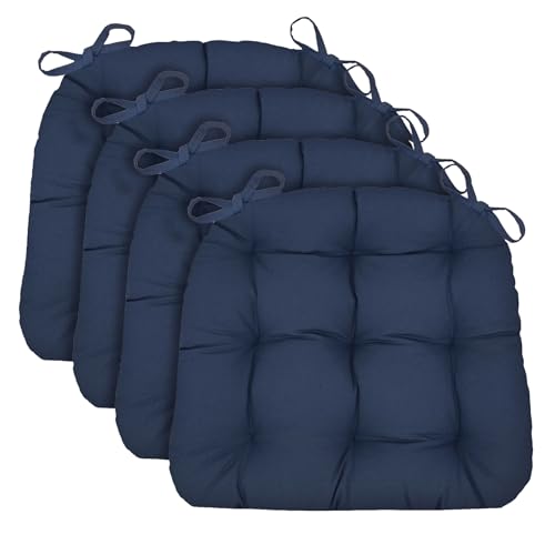 Barnett Home Decor Chair Cushions for Dining Chairs - 15x17 Kitchen Chair Cushions - Machine Washable, 100% Cotton, Made in USA - Latex Foam Comfort Chair Pads - Cotton Duck Navy Blue Small Pack of 4 - color: Cotton Duck Navy Blue, size: Small (15"D x 17"