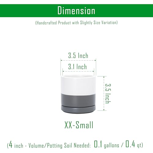 D'vine Dev 4-Pack Ceramic Pots with Saucers, White/Grey, 3.5 in, 94-X-A-6 | Glazed Ceramic, Drainage Hole and Saucer, Sleek Cylinder Shape, High Temperature Fired, Ideal for Small Houseplants - color: White/Speckled Grey, size: 3.5 Inch