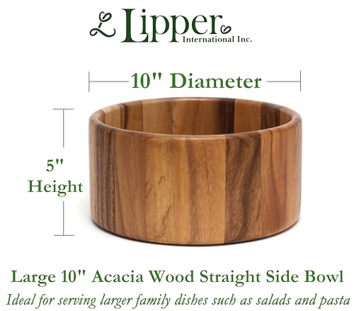 Lipper International Acacia Straight-Side Serving Bowl for Fruits or Salads, Large, 10" Diameter x 5" Height, Single Bowl - size: Large, style: Contemporary