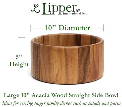 Lipper International Acacia Straight-Side Serving Bowl for Fruits or Salads, Large, 10" Diameter x 5" Height, Single Bowl - size: Large, style: Contemporary