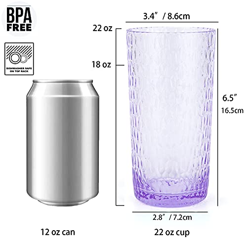 KX-WARE 22-ounce Honeycomb Highball Glasses Plastic Tumbler Acrylic Glasses, set of 6 Purple - color: Purple