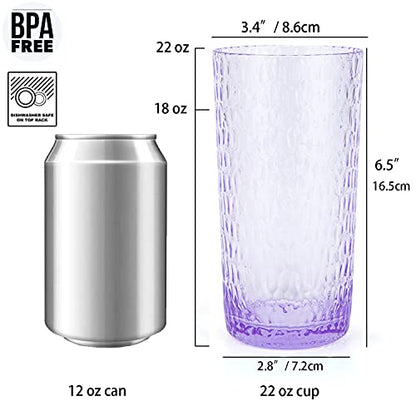 KX-WARE 22-ounce Honeycomb Highball Glasses Plastic Tumbler Acrylic Glasses, set of 6 Purple - color: Purple
