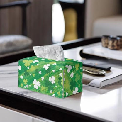 Clover Pu Leather Tissue Box Cover Modern Rectangular Tissue Box Tissue Box Cover Holder for Bathroom Living Room Bedroom Vanity Countertop Night Stands Office Desk - color: Clover