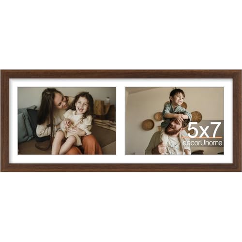 decorUhome 2 5x7 Picture frames Collage Wall Decor with Mat, MD12LBN | Brown 6x15 Engineered Wood Picture frame, Fits Two 5x7 Photos with Mat, 1 Pack - color: Brown, size: 6x15 (2-5x7)
