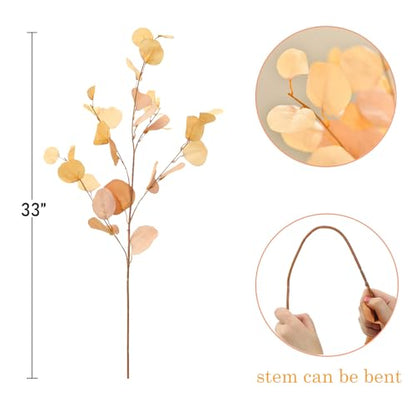 3 PCS 33" Artificial Eucalyptus Stems, Silk Branches, Champagne | Long Bendable Greenery, for Vase, Farmhouse, Home, Wedding, Party Arrangements - color: Champagne*3