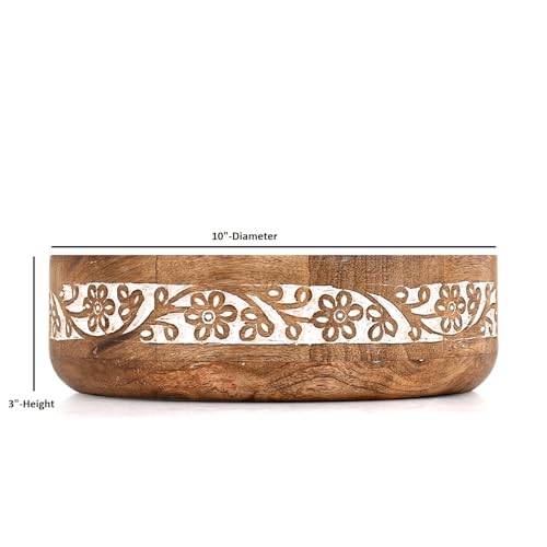 Mango Wood Decorative Bowl – Rustic Wooden Table Centerpiece for Dining Room, Living Room & Kitchen Home Décor (10" X 10" X 3'')