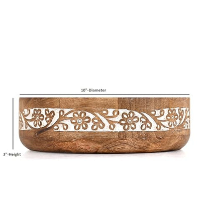 Mango Wood Decorative Bowl – Rustic Wooden Table Centerpiece for Dining Room, Living Room & Kitchen Home Décor (10" X 10" X 3'')