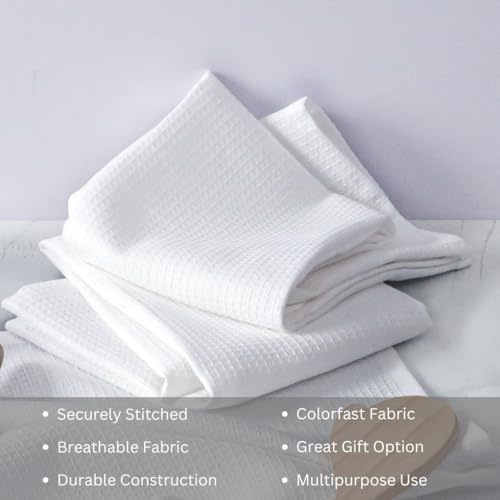 Waffle Kitchen Towels Set of 6-100% Cotton Dish Cloths Towels with Hanging Loop - Soft, Absorbent & Washable for Kitchen Use - Quick Drying Dish Towels 16x26 Inch White - color: White