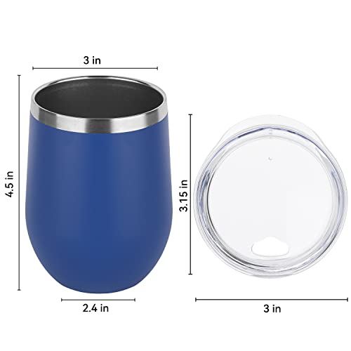 DOMICARE Stainless Steel Wine Tumbler Bulk with Lid, Personalized Insulated Tumblers Set, 12oz Travel Coffee Cups Pack of 1, Dark Blue - color: Dark Blue, size: 1 Count (Pack of 1)