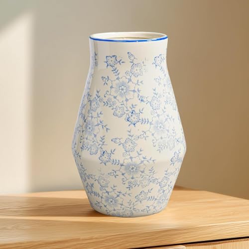Blue and White Vase, Ceramic Vase, 11 Inch | Large Chinoiserie Floral Vases for Centerpieces, Pampas Grass, Living Room, Entryway and Kitchen Decor - color: Blue, size: 11 inch