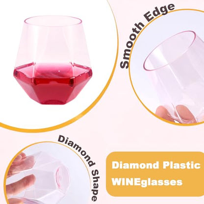 Goodluck 40PCS 12oz Diamond Stemless Plastic Wine Whiskey Glass,Multi-color | Disposable Cocktail Glasses, Suitable for Weddings, Birthday Parties, Family Gatherings, Bars, etc - color: 4 Colors