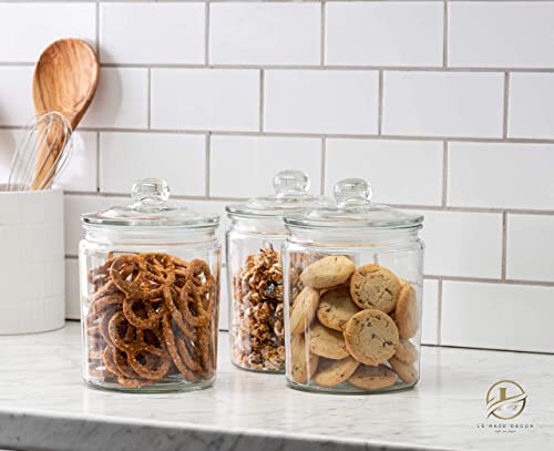 Le’raze 3pc Canister Sets for Kitchen Counter + Labels & Marker - Glass Cookie Jars with Airtight Lids - Food Storage Containers with Lids Airtight for Pantry - Flour, Sugar, Coffee, Christmas gift.