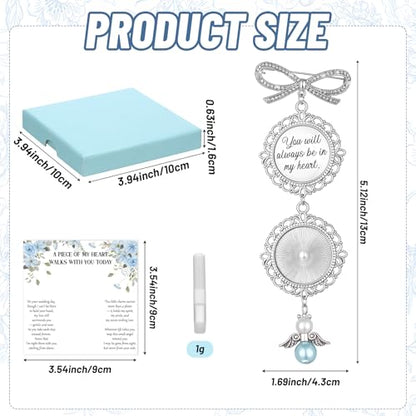 Wedding Bouquet Photo Charms Set Bridal Bouquet Charm with Blue Tone Box and Card Something Blue for Bride Memorial DIY Pin with Angel Memory Charm for Bridal Shower Gift