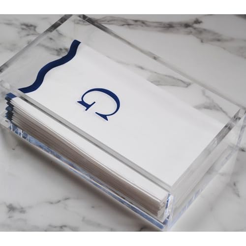 Stxy's Monogram Guest Towels, 40 Lettered Hand Towels - Navy Blue Letter 'G', Decorative Scalloped Monogrammed G Paper Napkins, Blue and White Disposable Dinner Napkins for Bathroom, Hostess Gifts - style: G