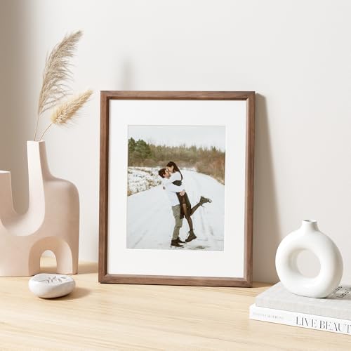 11x14 Picture Frame Natural Solid Walnut Photo Frames with 8x10 Removable Mat Wall Hanging Large Handcrafted Frame with HD Plexiglass Wall and Tabletop Display Large Poster Frame - color: Walnut, size: 11X14,1P