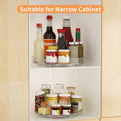 2 Pack Lazy Susan Turntable Organizer, 9 and 10 Inch Rotating Trays for Corner Cabinet, Fridge, Pantry, Kitchen, Table Top, Makeup Vanity, Bathroom Countertop Storage, Acrylic Spinning Spice Rack - size: 9+10inch - 2 Pack
