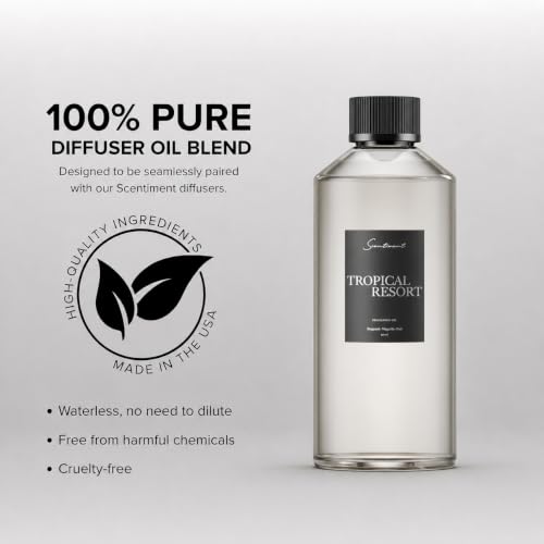 Scentiment Tropical Resort Diffuser Oil - Hotel Fragrance Oil - 16.91 fl oz | Premium Hotel Scent with Notes of Bergamot, Magnolia & Oud, hotel-inspired aromatherapy home fragrance oil, for air diffusers - size: 16.9 Fl Oz (Pack of 1)