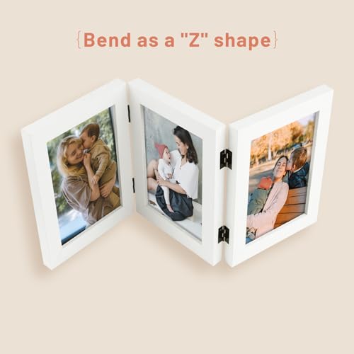 Golden State Art, 4x6 Triple Picture Frame White- Real Glass, 1 Pack | Trifold Photo Frame Vertical Display for Desktop - Three Folding Picture Collage - color: White, size: 4x6(1 Pack)