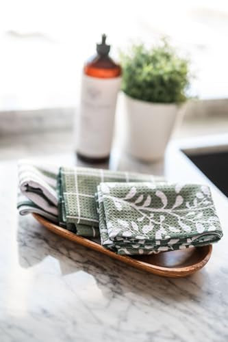 Kitchen Towels, Dish Towels for Kitchen, 3 Pc Kitchen Towel Set | Microfiber Waffle Towels, 16 x 26 inches, with Hanging Loops, Reusable Tea Towels, Cute Kitchen Towels - 3 Pack - color: Green