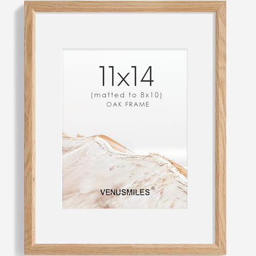 11x14 Picture Frame Natural Solid Oak Photo Frames with 8x10 Removable Mat Wall Hanging Large Handcrafted Frame with HD Plexiglass Wall and Tabletop Display Large Poster Frame - color: Oak, size: 11X14,1P