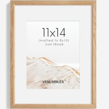 11x14 Picture Frame Natural Solid Oak Photo Frames with 8x10 Removable Mat Wall Hanging Large Handcrafted Frame with HD Plexiglass Wall and Tabletop Display Large Poster Frame - color: Oak, size: 11X14,1P