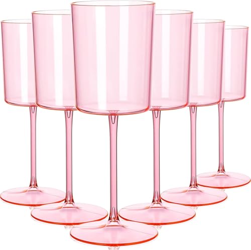 Ciaell 12 Pack Pink Plastic Wine Glasses for Weddings Outdoor Gatherings | 14 oz Pink Stemmed Cups, Heavy Duty Plastic, Wine Champagne Cocktails Beverages for Parties Birthdays Anniversaries - color: Pink, size: 14 oz