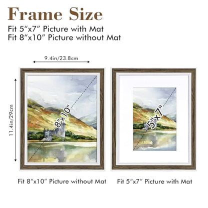 Daofary 8x10 Picture Frame Set of 6, Rustic Farmhouse Photo Frame, Display 5x7 with Mat or 8x10 Without Mat for Decorative on Wall Hanging and Tabletop Placement - size: 8 x 10