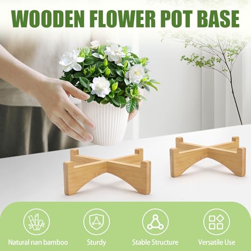 2 Packs Wooden Plant Stand Indoor Single Holder, Modern Flower Pot Stand Outdoor Riser, Short Plant Pedestal Fits 5.9''/15 CM Rack Table Base Home Garden Decor