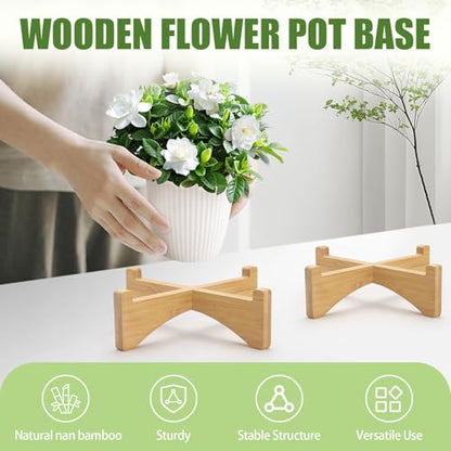 2 Packs Wooden Plant Stand Indoor Single Holder, Modern Flower Pot Stand Outdoor Riser, Short Plant Pedestal Fits 5.9''/15 CM Rack Table Base Home Garden Decor
