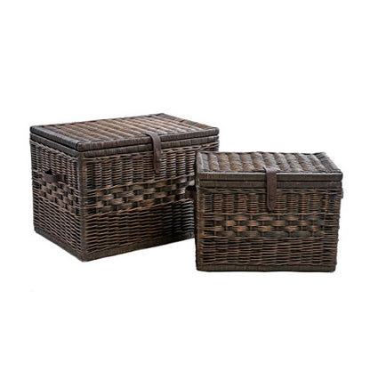 The Basket Lady Deep Wicker Storage Trunk, L, Walnut Brown | Outside: 24" L x 17" W x 17.5" H | Inside: 22”L x 15”W x 15”H - Handcrafted by artisans from natural rattan - color: Antique Walnut Brown, size: L