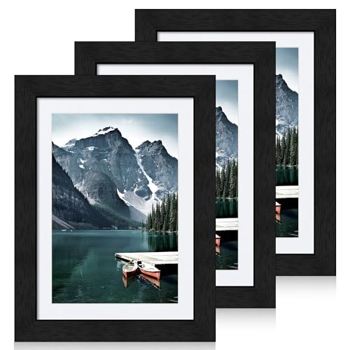 Hongkee 5x7 Black Picture Frames set of 3, Made of Wooden and Glass Photo frame - Displays Picture 4x6 with Mat or 5 x 7 without Mat, Desktop & Wall Collage Frame set - color: Black, size: 5x7 in