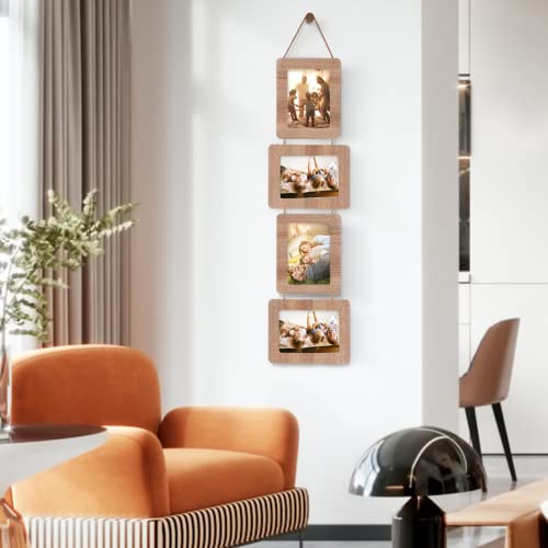 5x7 Collage Picture Frame, 4 Opening, Rustic Wood, Weathered Brown | Wall-Mounted Hanging Design, Displays 4x6 Photos with Mat or 5x7 Photos Without Mat, Three-Opening Layout - color: Weathered Brown, size: 4 Opening