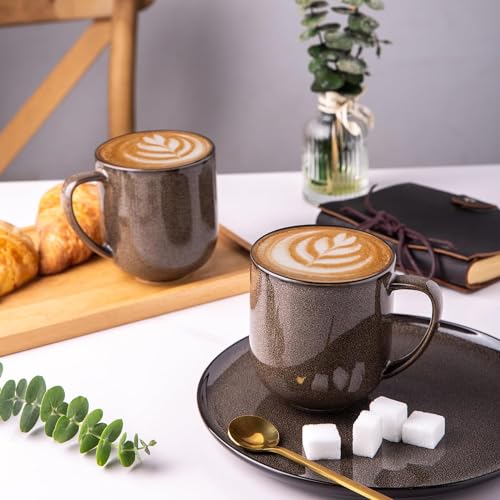 LERATIO Ceramic Coffee Mugs Set of 6,12oz Handmade Coffee Mugs Set | Large Handle for Cappuccino/Latte/Tea/Hot Cocoa,Oven &Dishwasher & Microwave Safe-Colorful - color: reactive glaze-Mixing