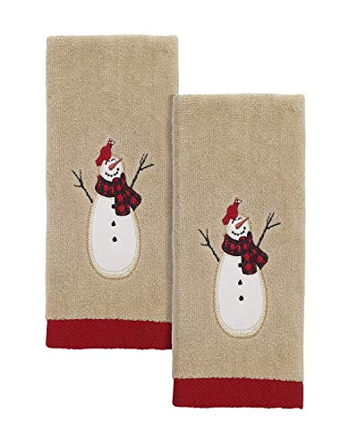 Avanti Linens - Fingertip Towels, Soft & Absorbent, Embroidered, Christmas Decorations, Set of 2 (Snowmen Gathering Collection) - size: 2pc Fingertip Towels