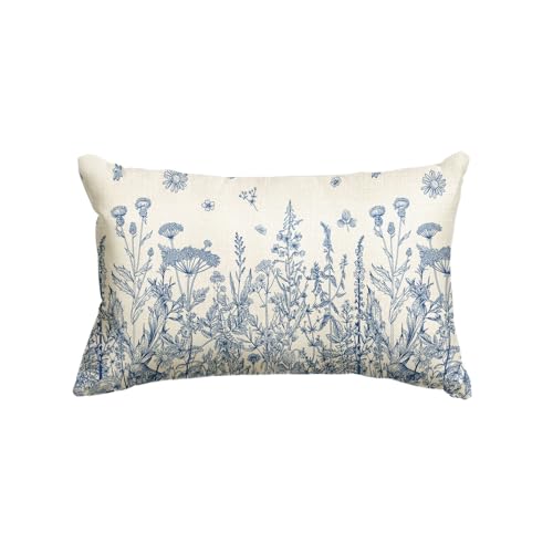 AVOIN colorlife Wildflowers Spring Blue Throw Pillow Cover 12x20 Inch | Summer Floral Cushion Case Decoration for Home Sofa Couch - color: Blue