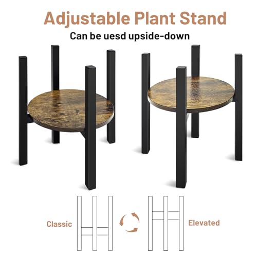 Adjustable Plant Stand, Mid Century Modern Indoor Plants Stands - Fits 8 to 13 Inches Pots - Stable Wood Single Small Plant Stool for Living Room
