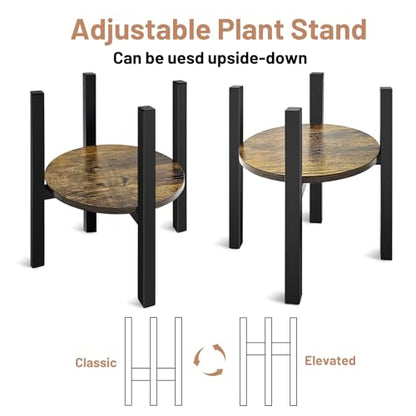 Adjustable Plant Stand, Mid Century Modern Indoor Plants Stands - Fits 8 to 13 Inches Pots - Stable Wood Single Small Plant Stool for Living Room