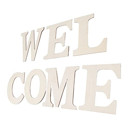 Welcome Letters, 7PCS Wood Large Letter Cutouts, Unfinished 2mm Thick Wood Sign for Wall DIY Decoration, Porch Crafts for Home Party Holiday Supplies
