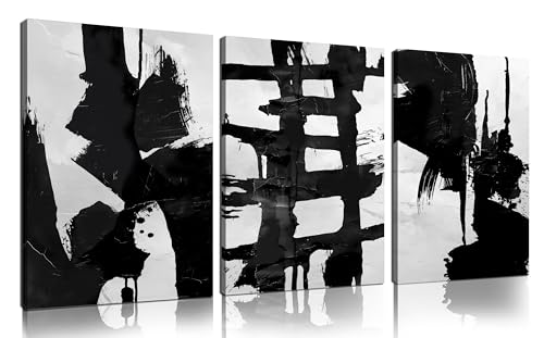 Abstract Prints Wall Art for Living Room Black and White Pictures for Wall Office 3 Piece Canvas Wall Art for Bedroom Size 12 x 16 Inch - color: Black and White, size: 16"L x 12"W x 3PCS