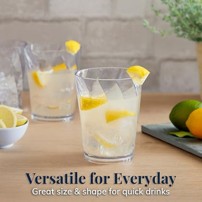 US Acrylic Optix Plastic Reusable Drinking Glasses (Set of 8) 14oz Rocks Cups in Clear | BPA-Free Tumblers, Made in USA | Top-Rack Dishwasher Safe - size: 14 ounces