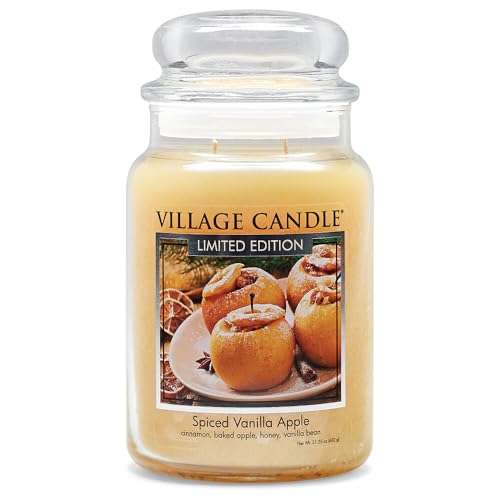 Village Candle Spiced Vanilla Apple, Large Glass Apothecary Jar Scented Candle, 21.25 oz, Ivory - color: Spiced Vanilla Apple