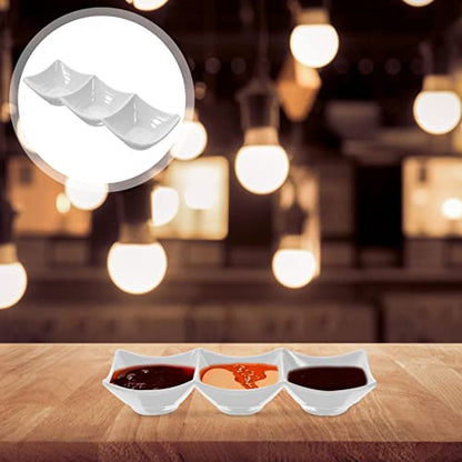 Kichvoe Three-Grid Sauce Dipping Tray 9.65 Inch Divided Serving Dish for Condiments Snacks and Seasonings Reusable Appetizer Plate for Home and Party