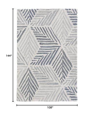 Dash & Albert Karari Blue Geometric Hand Hooked Wool Rug, 8'6"x11'6" | Hand Hooked Wool Rug, , Geometric Pattern - color: Blue, size: 8'6" x 11'6" (Rectangular)