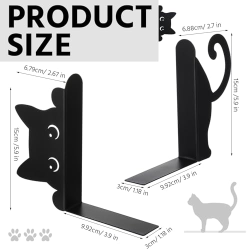 Peeping Cat Metal Bookends Set of 2 Cute Book Ends for Shelves Decorative Bookshelf Home Office Desk Bookshelf Decor Gift for Cat Lovers and Reading Enthusiasts - style: Cute Cat