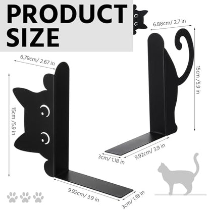 Peeping Cat Metal Bookends Set of 2 Cute Book Ends for Shelves Decorative Bookshelf Home Office Desk Bookshelf Decor Gift for Cat Lovers and Reading Enthusiasts - style: Cute Cat