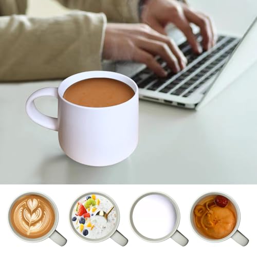 15 oz white coffee mug set stackable heavy ceramic mug for Tea Milk Latte, Dishwasher, Microwave safe 4pcs mugs - color: White