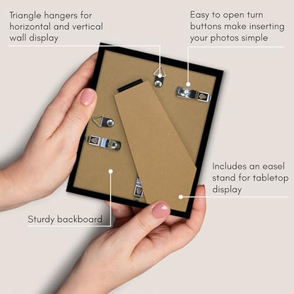 Americanflat 4x5 Picture Frame - Slim Molding - Black | Shatter-resistant glass, wall or tabletop display with included easel, triangle hangers included, secure turn-tab backing - color: Black, size: 4x5