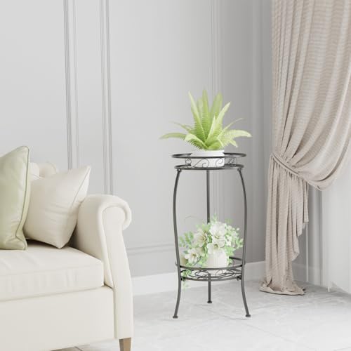 Plant Stand Indoor Outdoor, 2 Tier 27" Tall Metal Plant Stand Shelf, Heavy Duty Flower Pot Shelf for Corner, Patio, Garden, Office, Living Room