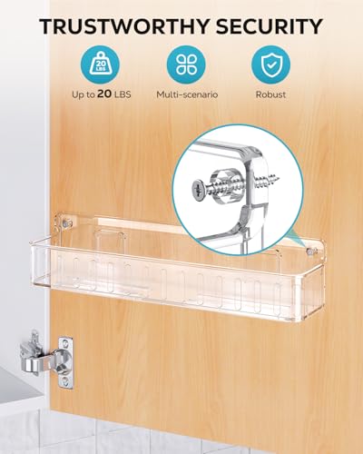 Nieifi Spice Rack Wall Mount, 4 Pack Clear, 2" Depth, Screw/Adhesive | Wall-Mounted with Removable Hooks Saves Counter Space, Fits 2" Deep Jars, Ideal for Kitchen Cabinets, Pantry Doors, and RVs - color: Clear